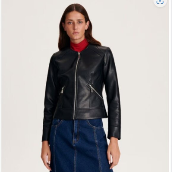 RESERVED Faux leather biker jacket sz12 * European Brand - Picture 1 of 9